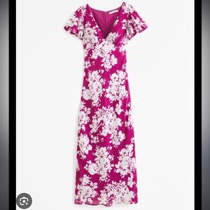 Abercrombie & Fitch Pink and White Flutter Sleeve Maxi Dress